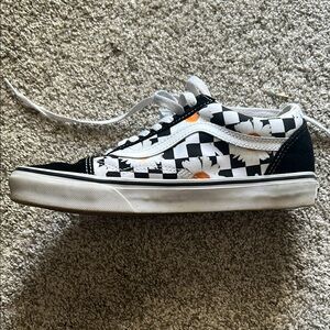 Vans Black and White Checkerboard Floral Shoes